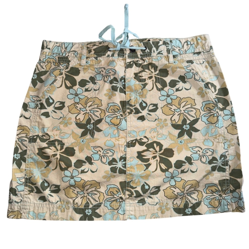 DKNY Jeans Womens Floral Mini Skirt Tan Green Blue Hibiscus Tropical Size 8